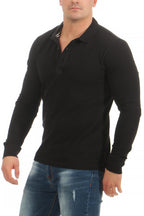 dreier Pack longsleeve Poloshirts mit Kragen in Schwarz