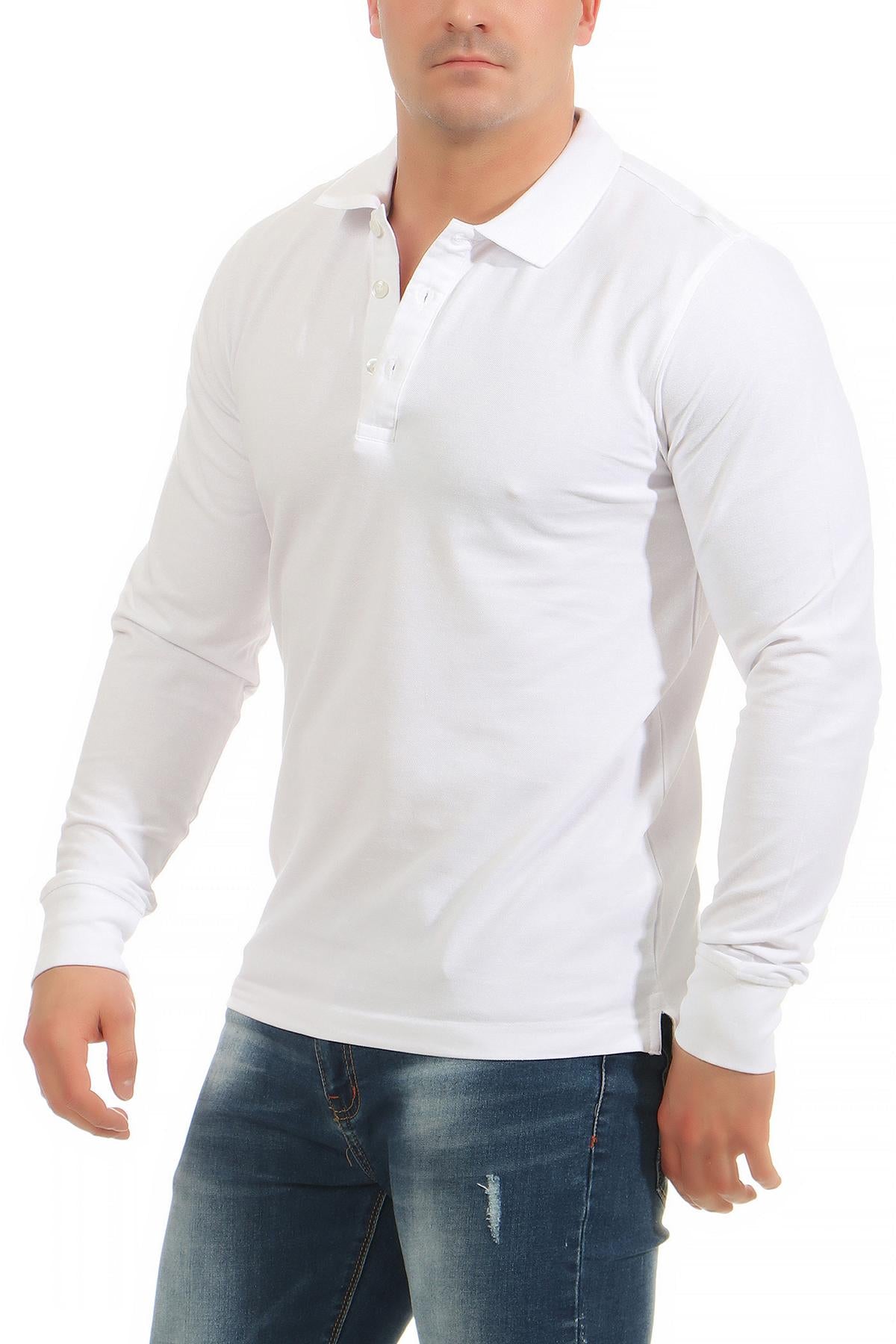guenstiges langarm Poloshirt fuer Maenner im Pack in Weiss