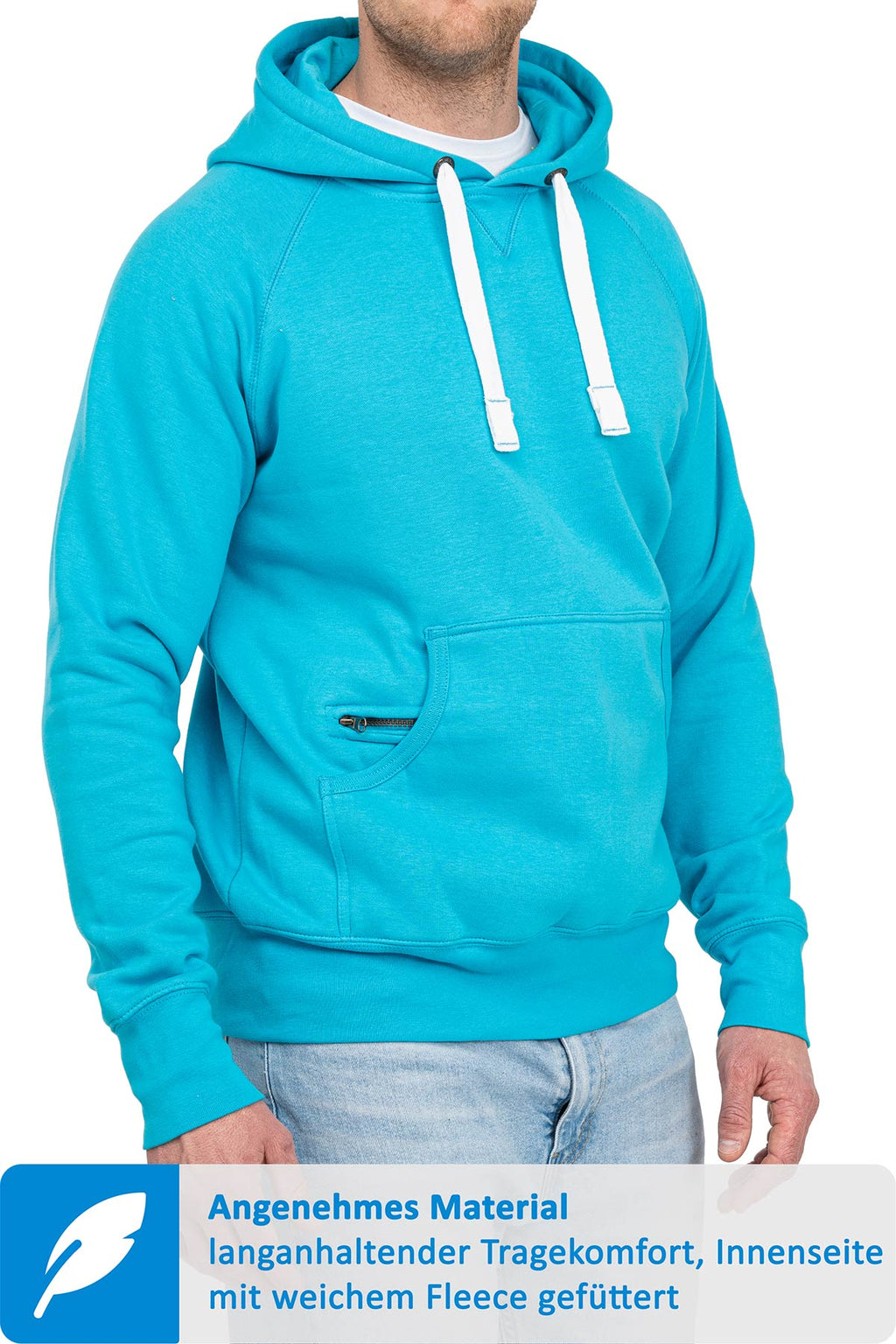 Hoodie für Männer mit Fronttasche in Türkis