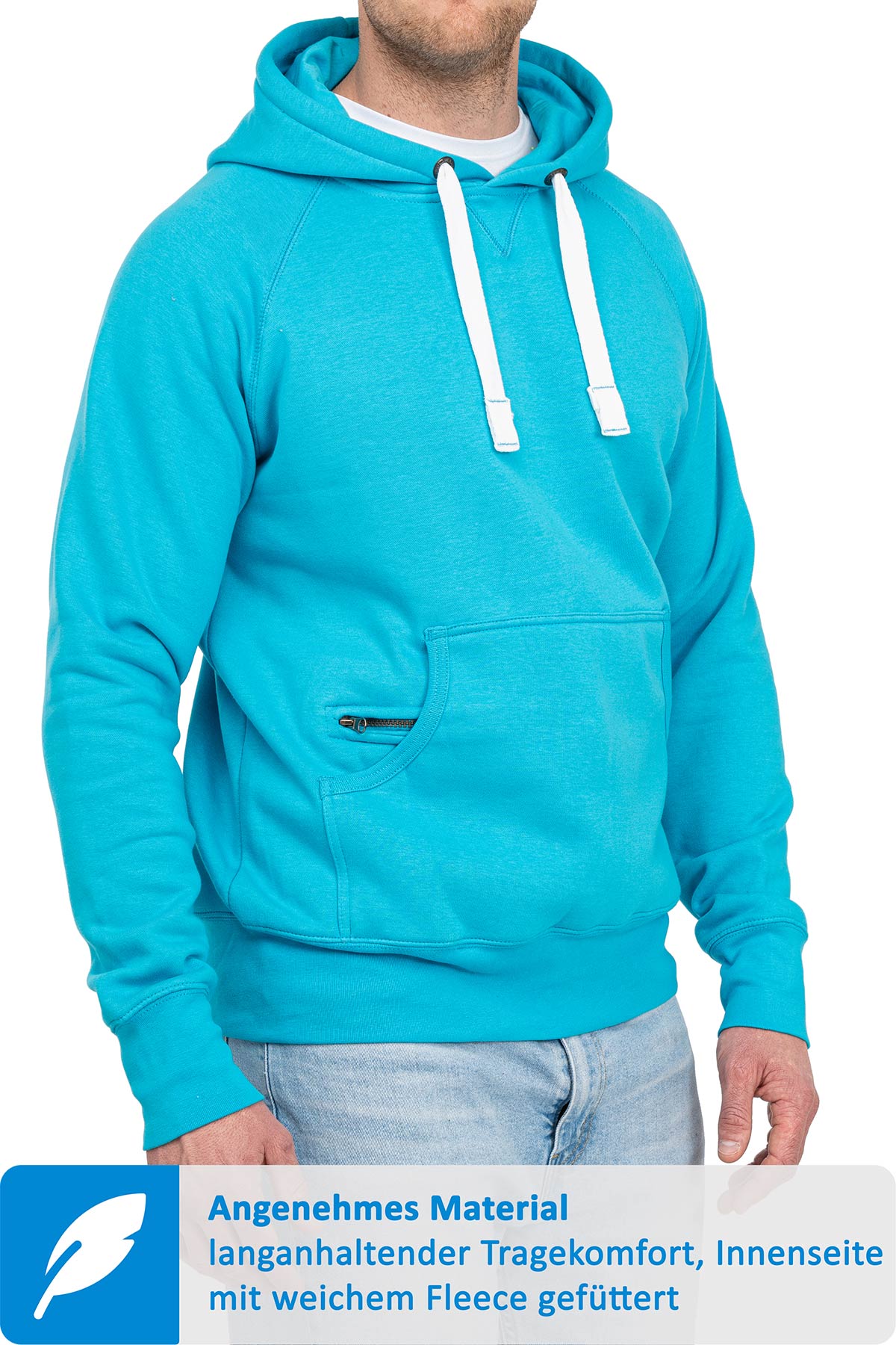 Hoodie für Männer mit Fronttasche in Türkis