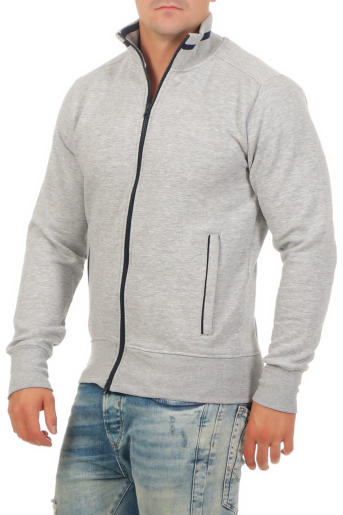 Herren Sweatjacke mit Stehkragen in Grau