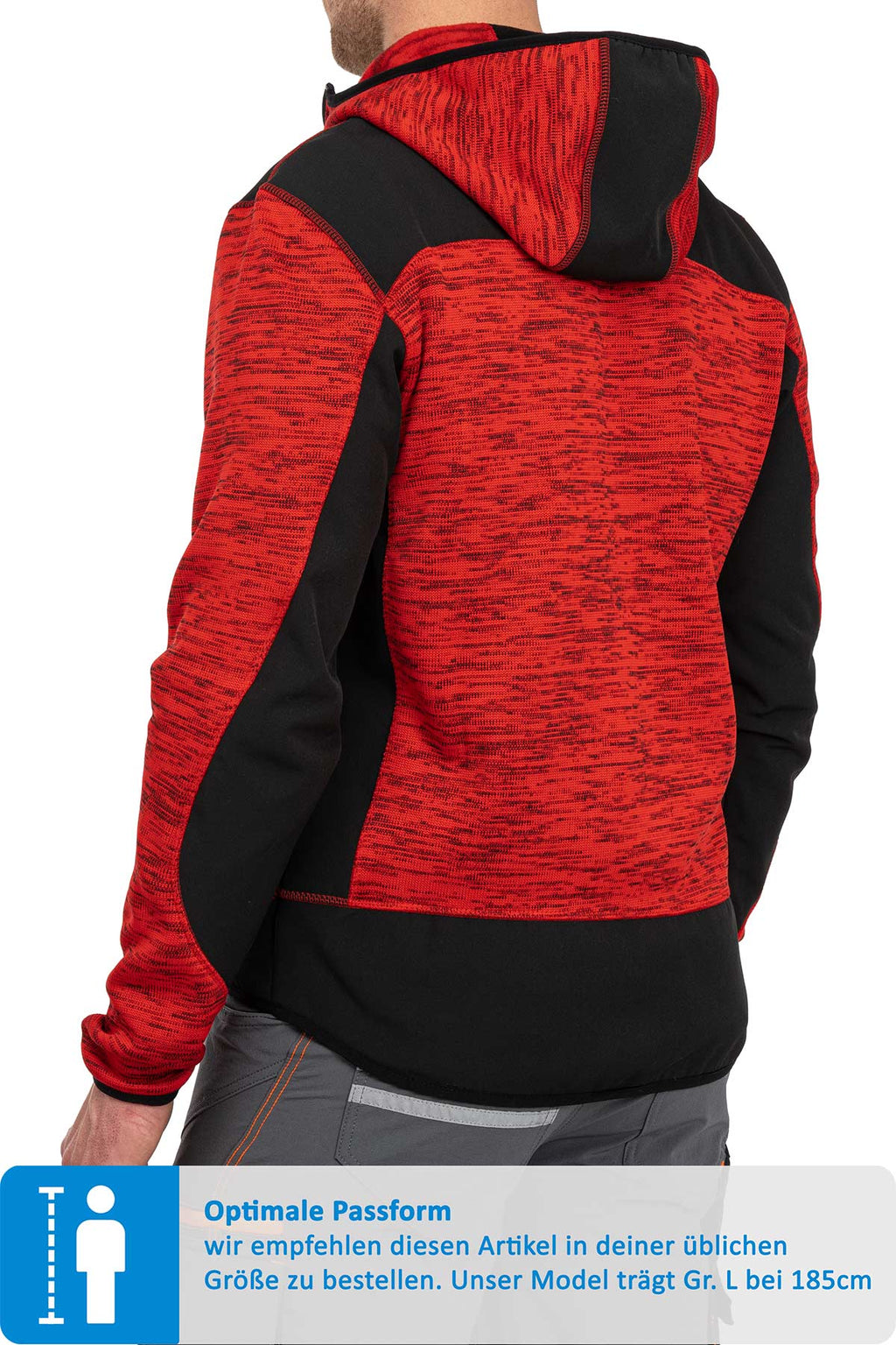 Herren Softshelljacke mit Strickgewebe und Kapuze in Rot