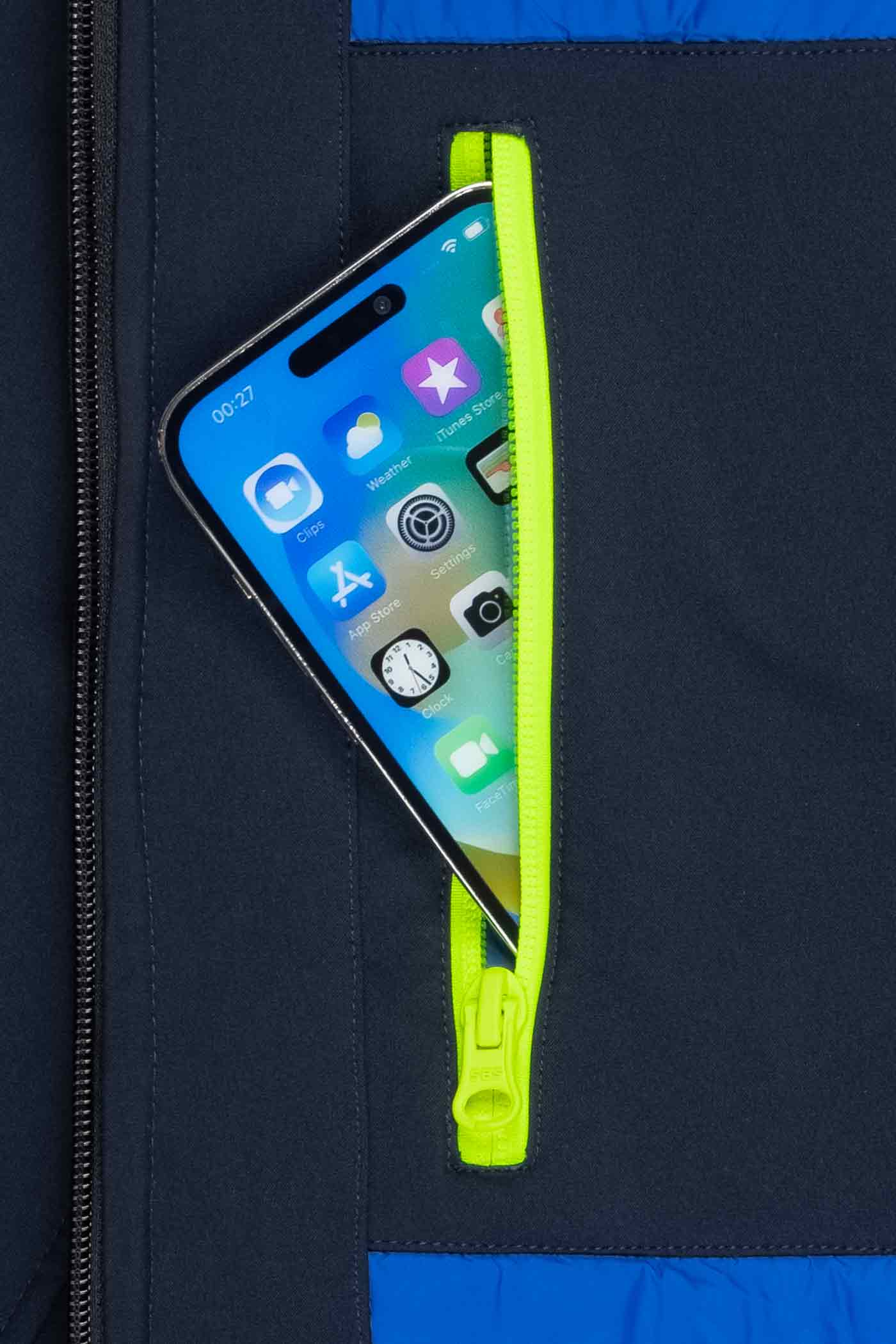 Herren Winterjacke Innentasche mit Reißverschluss für Handy in Dunkelblau