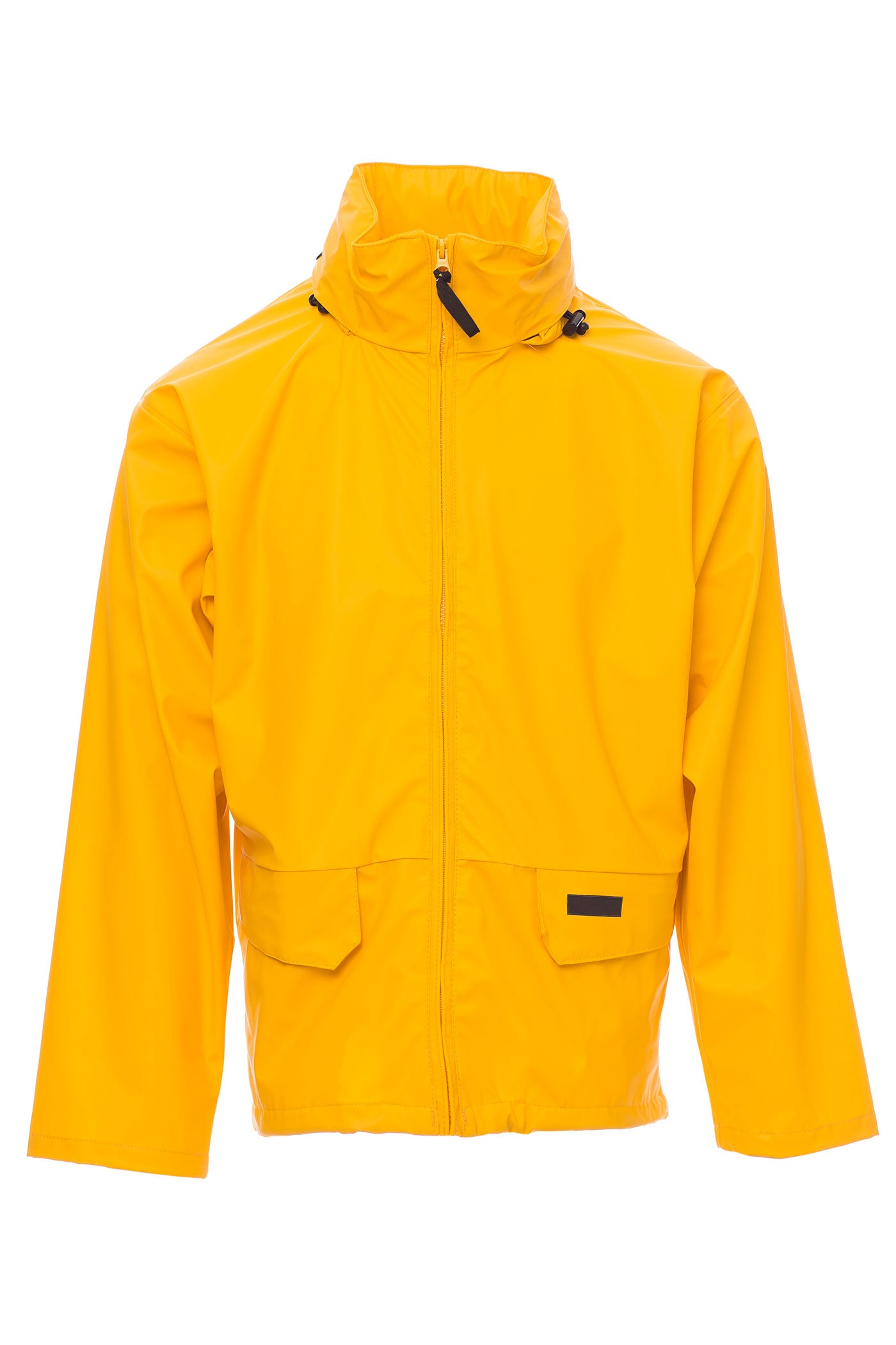 Herren Regenjacke mit Kapuze und Eingriffstaschen in Gelb