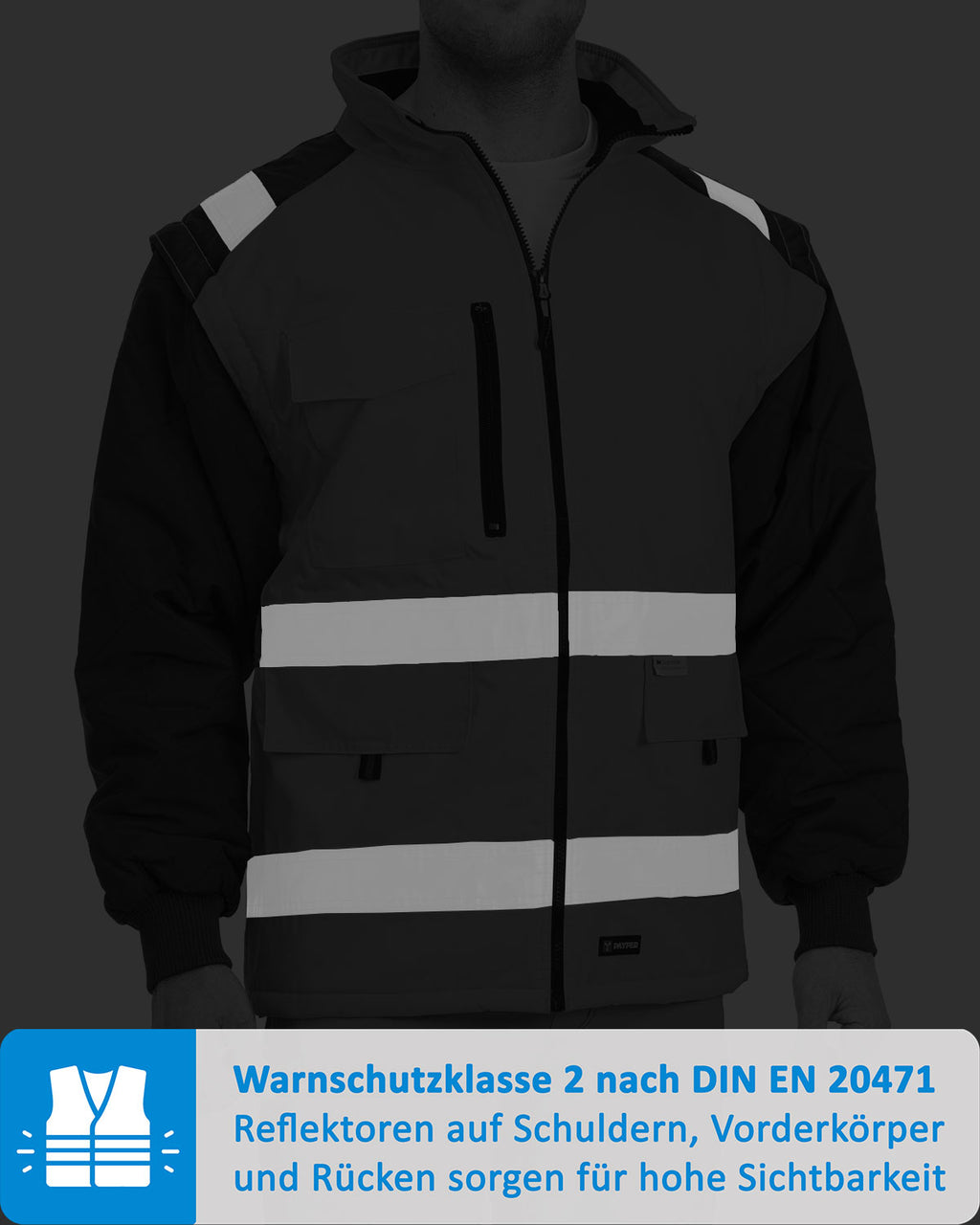 hochwertige Arbeitjacke Warnschutz mit Reflexstreifen in Orange