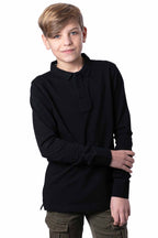 Langarm Polohemd Schwarz