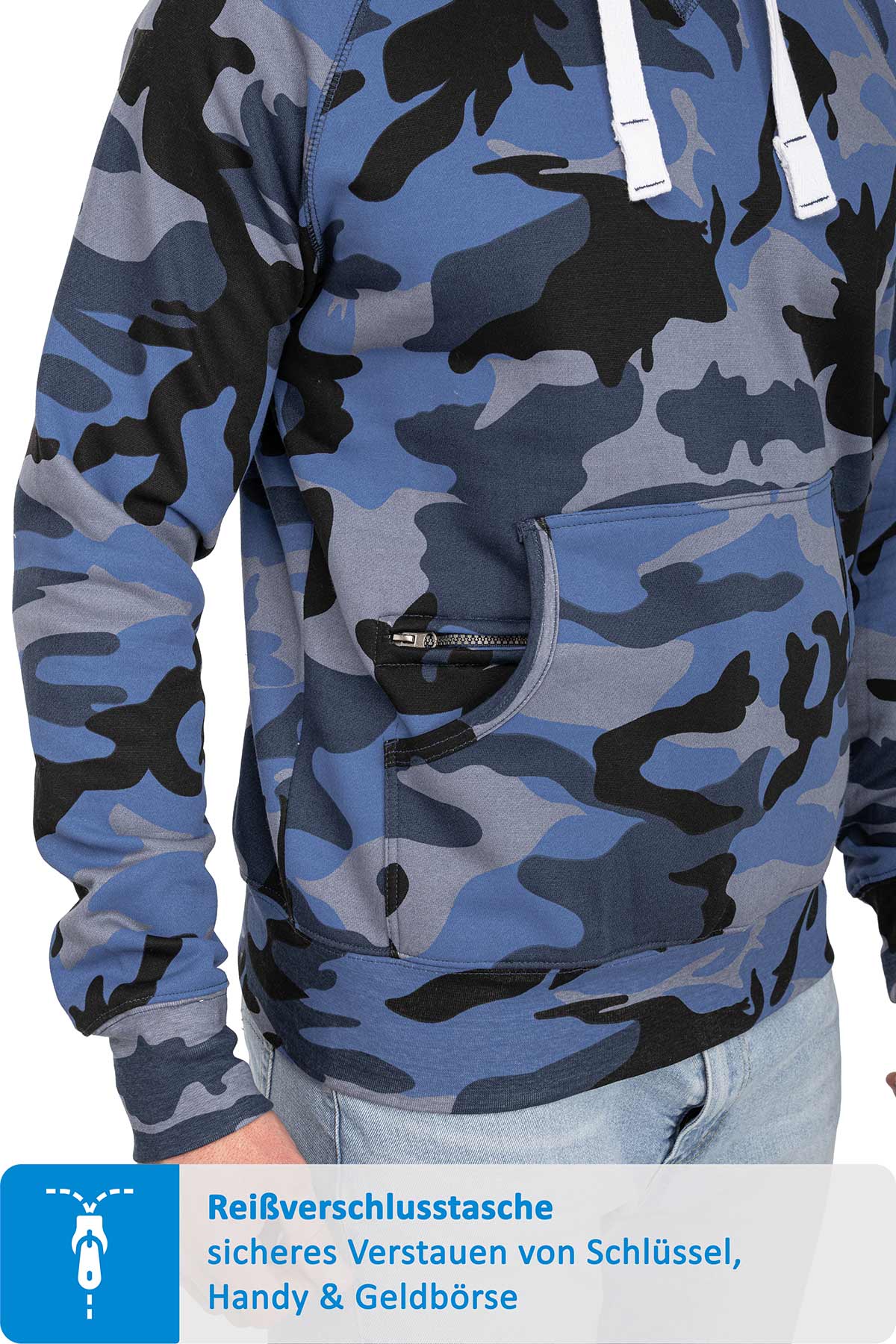 Herren Pullover Camouflage Hoodie Blau
