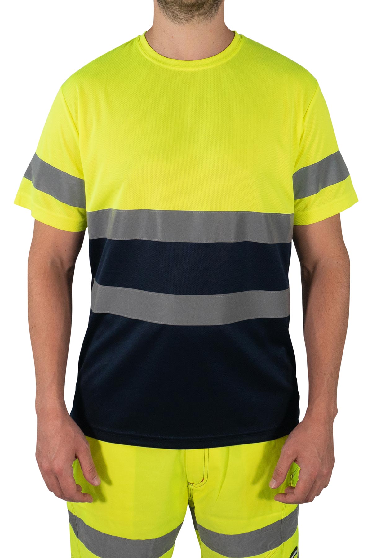 Herren Warnschutz T-Shirt mit Reflexstreifen Hohe Sichtbarkeit EN ISO 20471 Klasse 2 Delta