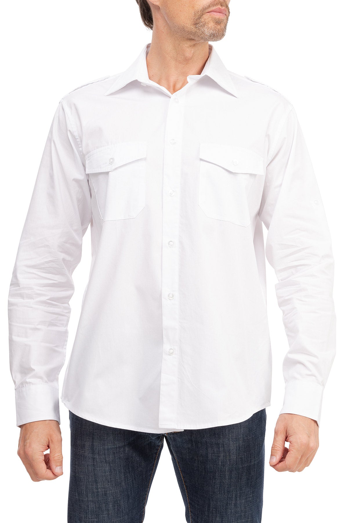 Langarmhemd fuer Herren Weiß
