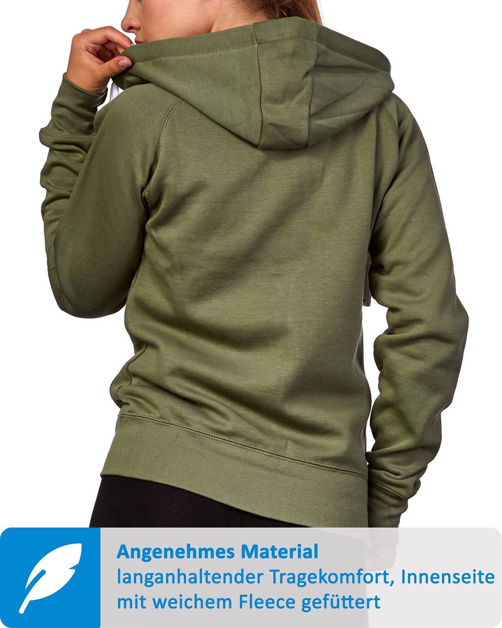 Sweatjacke für Damen mit Kapuze in Olivgrün
