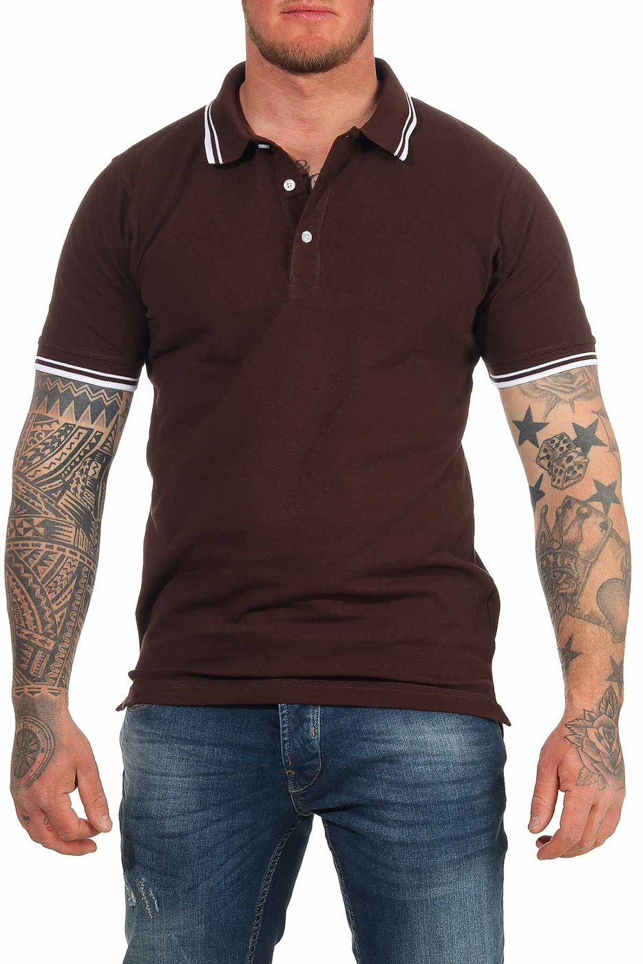 Braunes Herren Poloshirt mit farbiges Akzenten