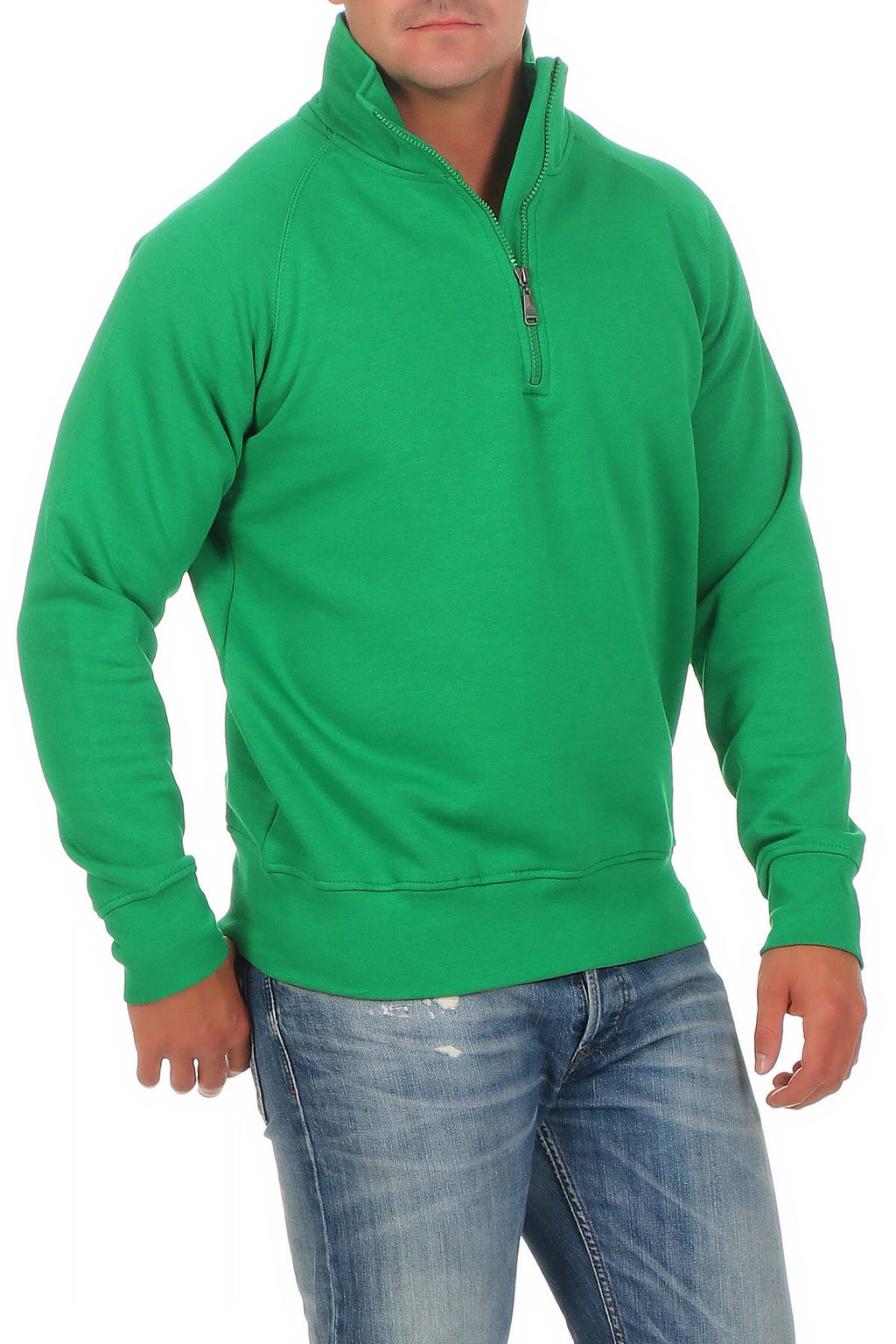 Herren Pullover mit viertel Reißverschluss robust Basic in Gelbgrün