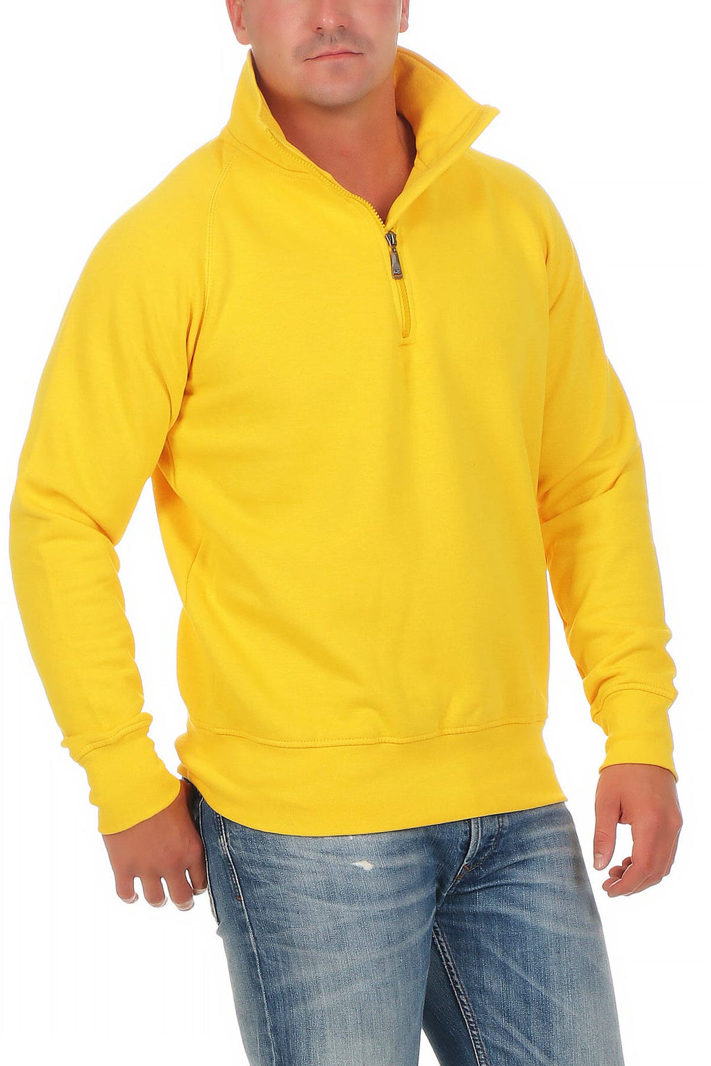 Herren Pullover mit viertel Reißverschluss robust Basic in Gelb