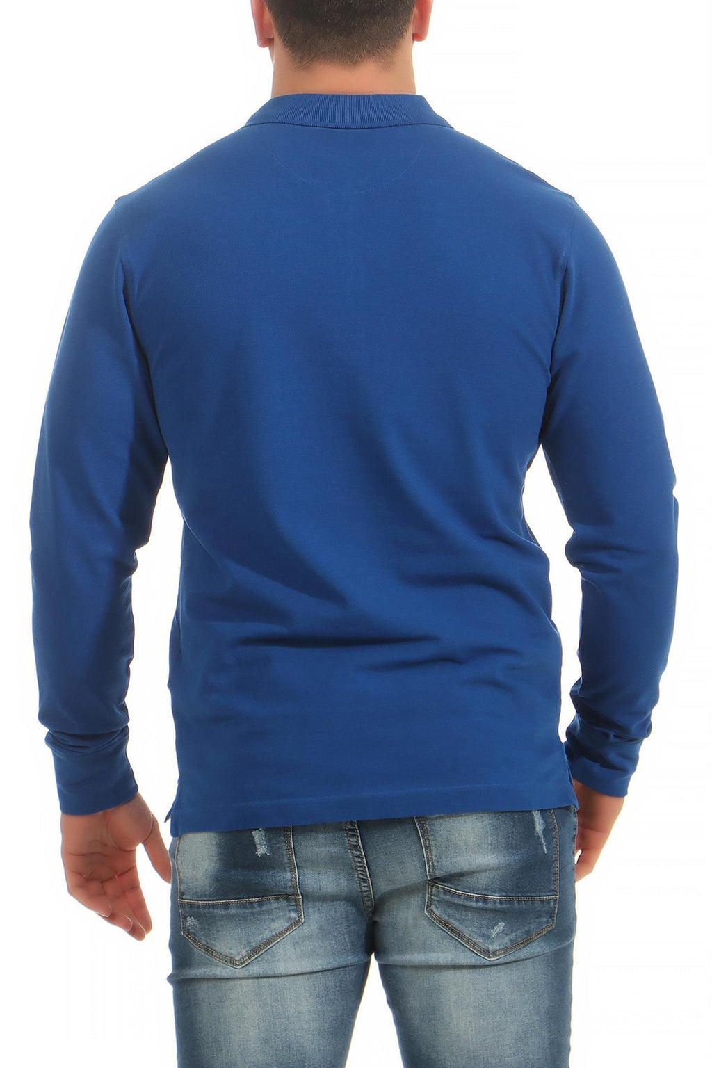 langärmliges Poloshirt für Herren mit guter Passform und robuster Baumwolle in Blau
