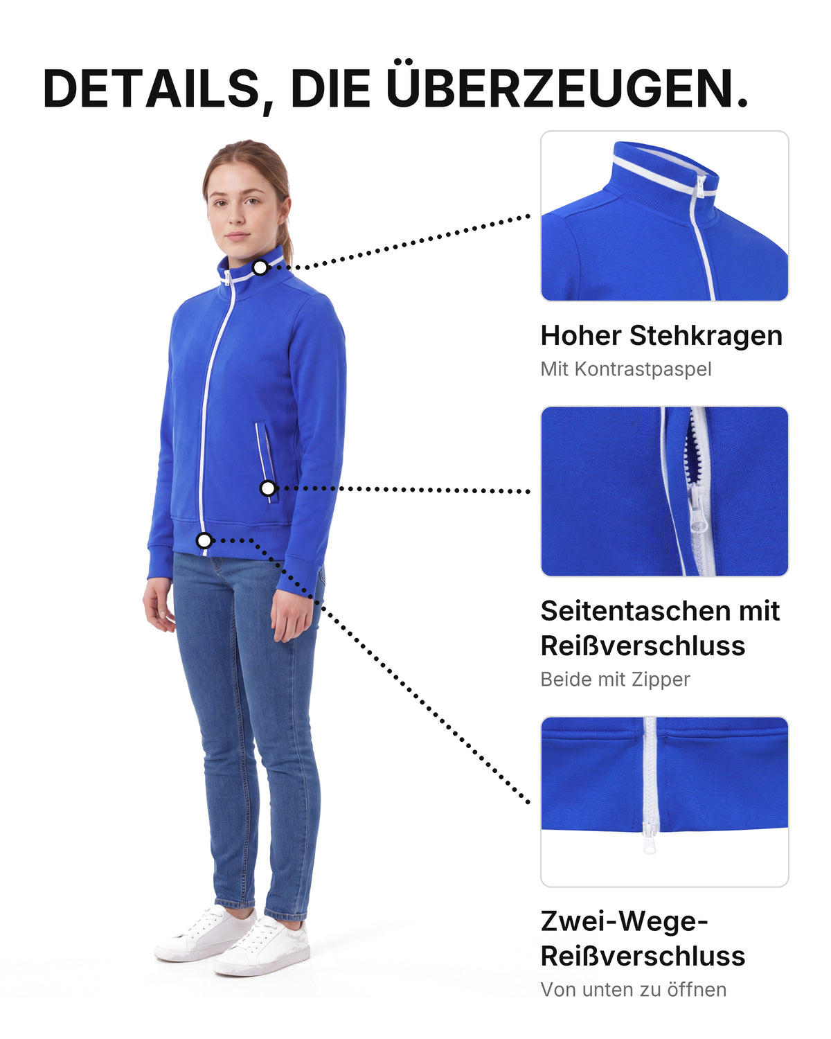 Damen Sweatjacke ohne Kapuze Melbourne