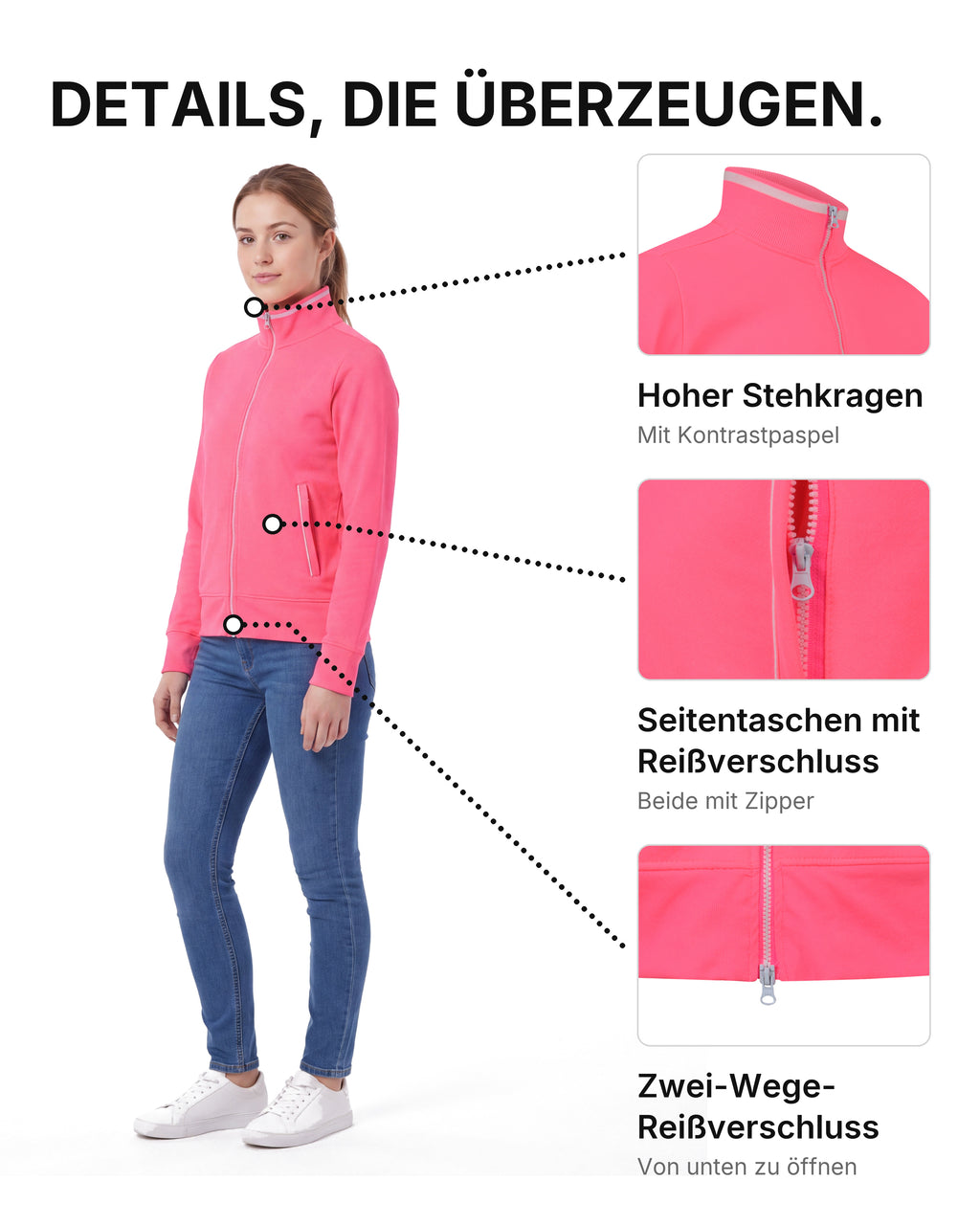 Damen Sweatjacke ohne Kapuze Melbourne