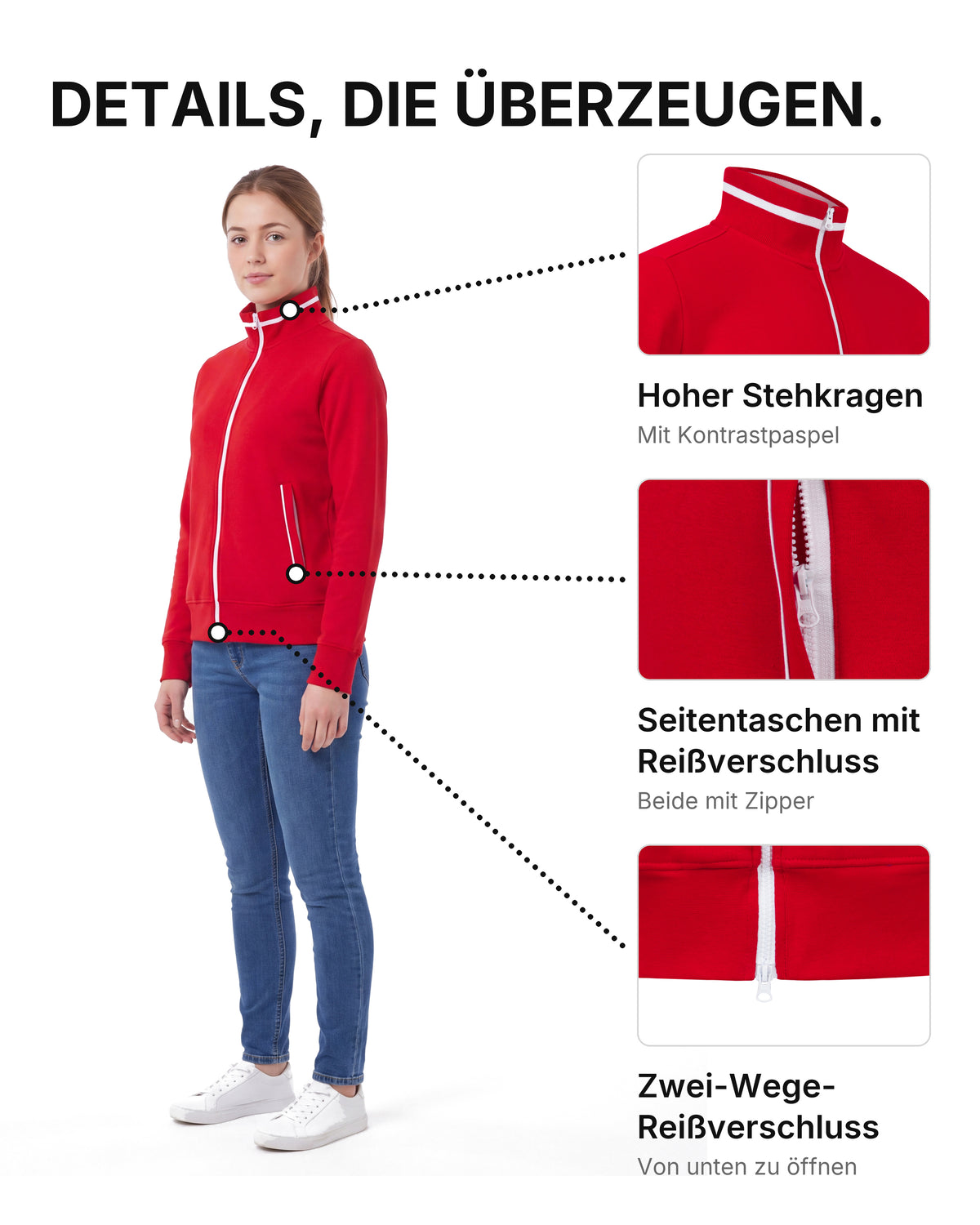 Damen Sweatjacke ohne Kapuze Melbourne