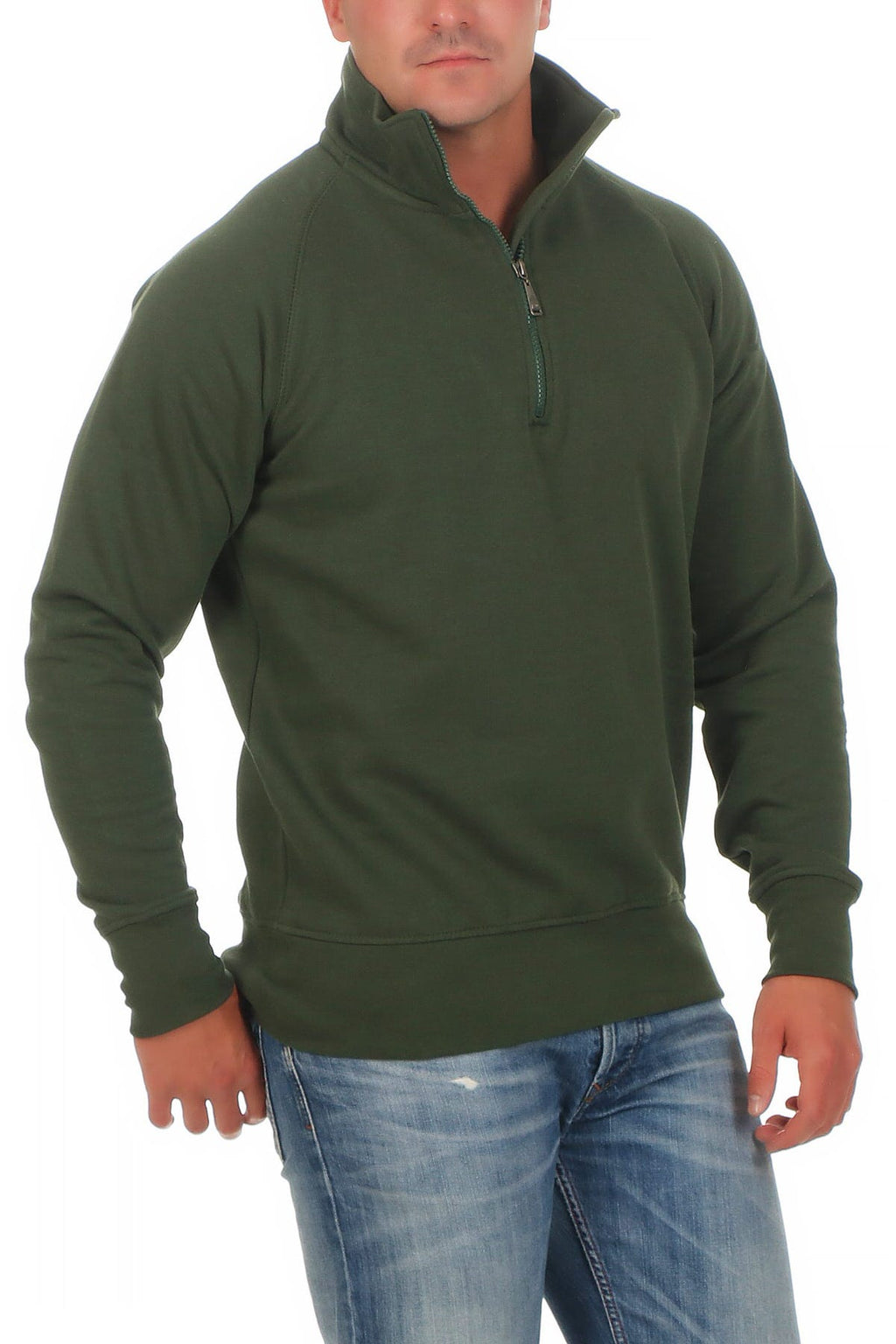 Herren Pullover mit viertel Reißverschluss robust Basic in Grün