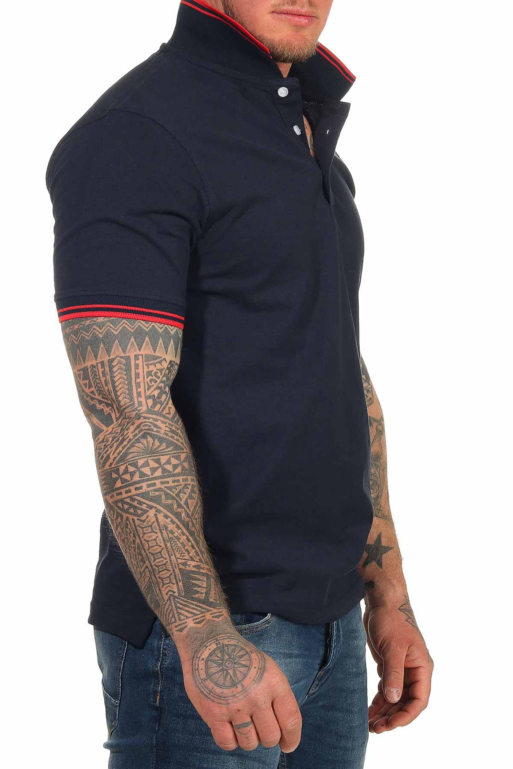 Herren Poloshirt mit 3-Knopfleiste und Kragen robust in Dunkelblau