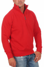 Herren Pullover mit viertel Reißverschluss robust Basic in Rot