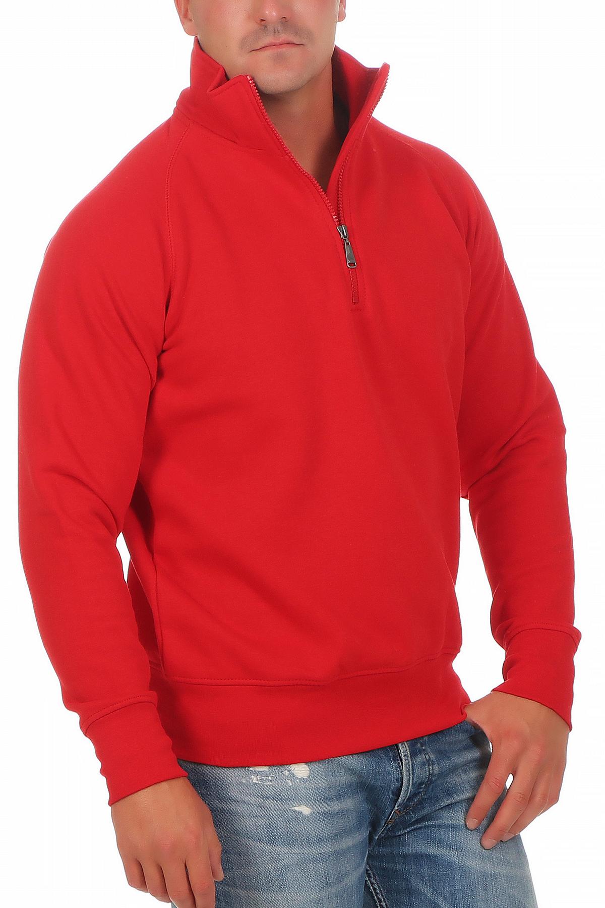 Herren Pullover mit viertel Reißverschluss robust Basic in Rot