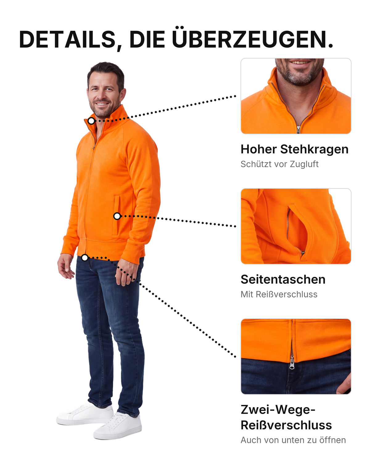 Herren Sweatjacke ohne Kapuze mit Stehkragen Panama