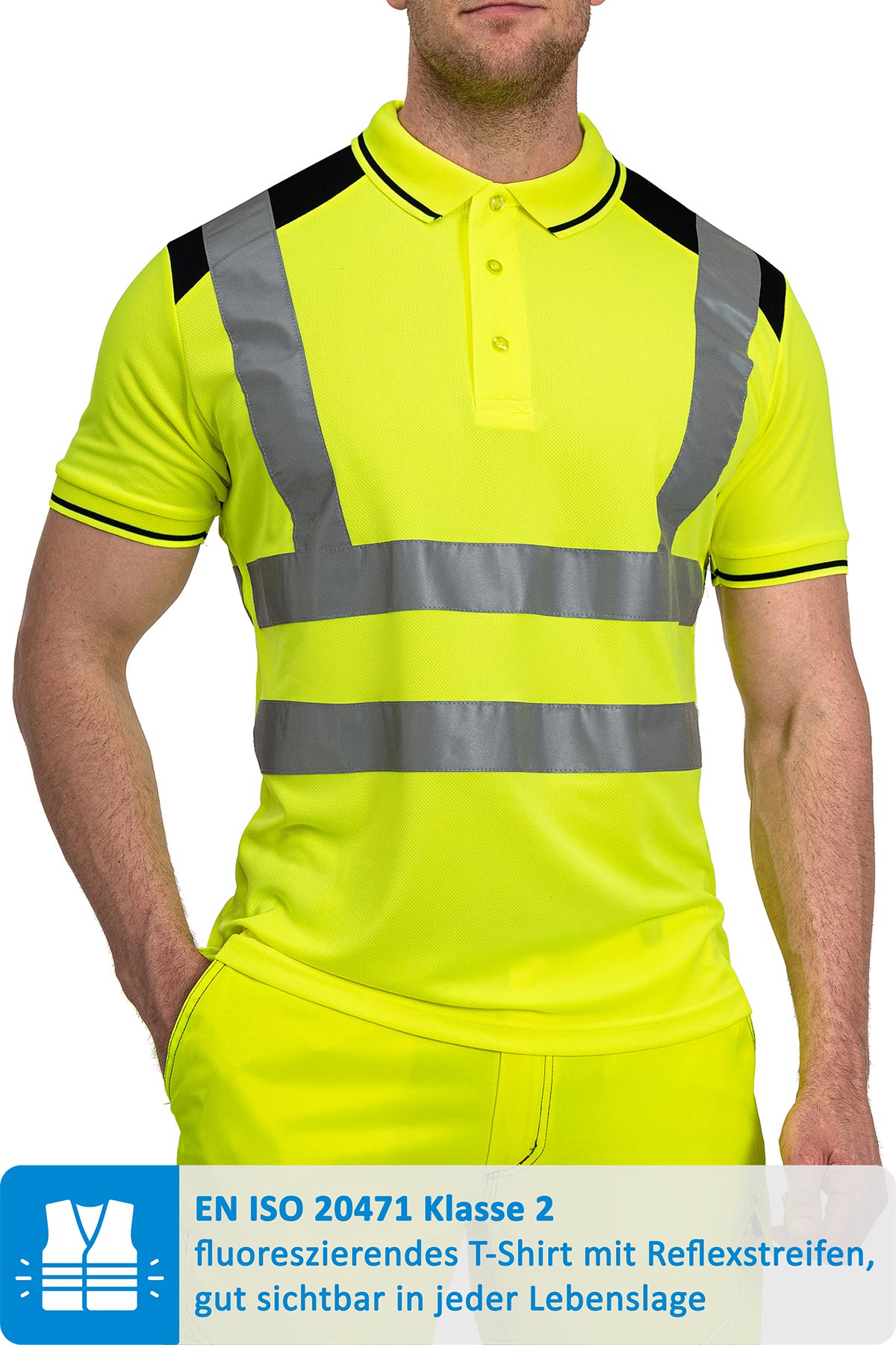guenstiges Herren Warnschutz-Poloshirt in Neon-Gelb