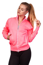 Damen Sweatjacke mit praktischen Taschen in Neonpink