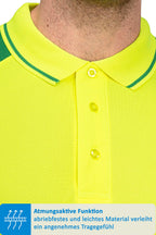 hochwertiges Warnschutz Polo mit Knopfleiste in Neon Gelb / Gruen
