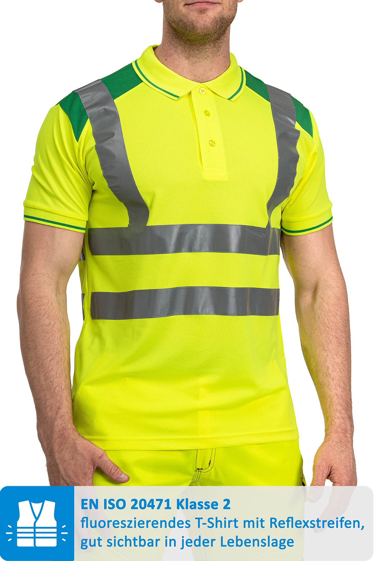 guenstiges Herren Warnschutz-Poloshirt in Neon-Gelb/Gruen