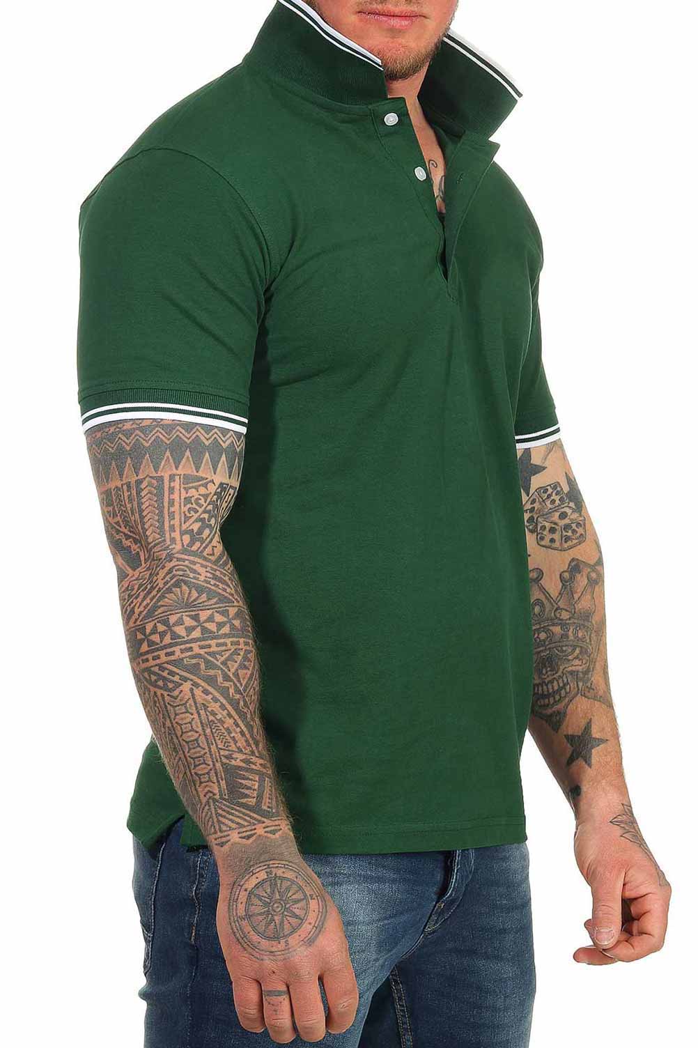 Herren Poloshirt mit 3-Knopfleiste und Kragen robust in Grün