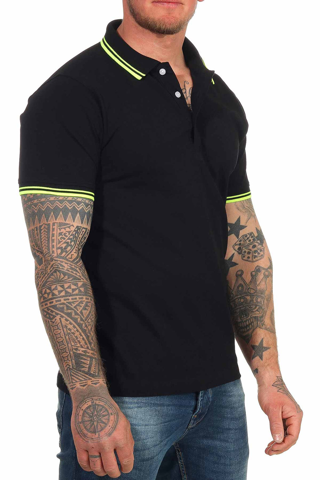 Herren Poloshirt mit 3-Knopfleiste und Kragen robust in Schwarz