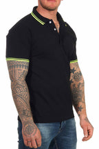 Herren Poloshirt mit 3-Knopfleiste und Kragen robust in Schwarz