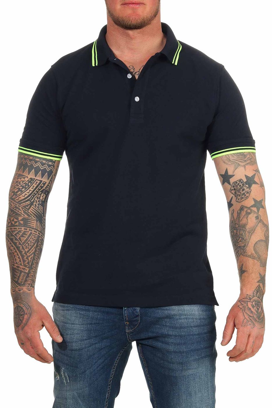 Dunkelblaues Herren Poloshirt mit farbiges Akzenten