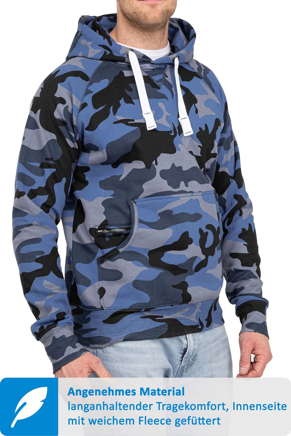 Herren Pullover Camouflage Hoodie Blau