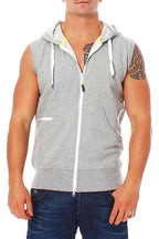 Hoodie ohne Ärmel für Gym und Sport in Grau meliert