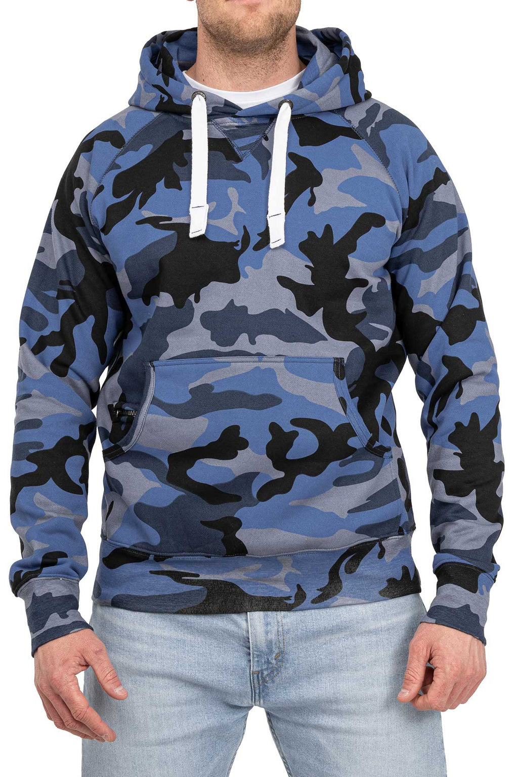 Herren Pullover Camouflage Hoodie Blau