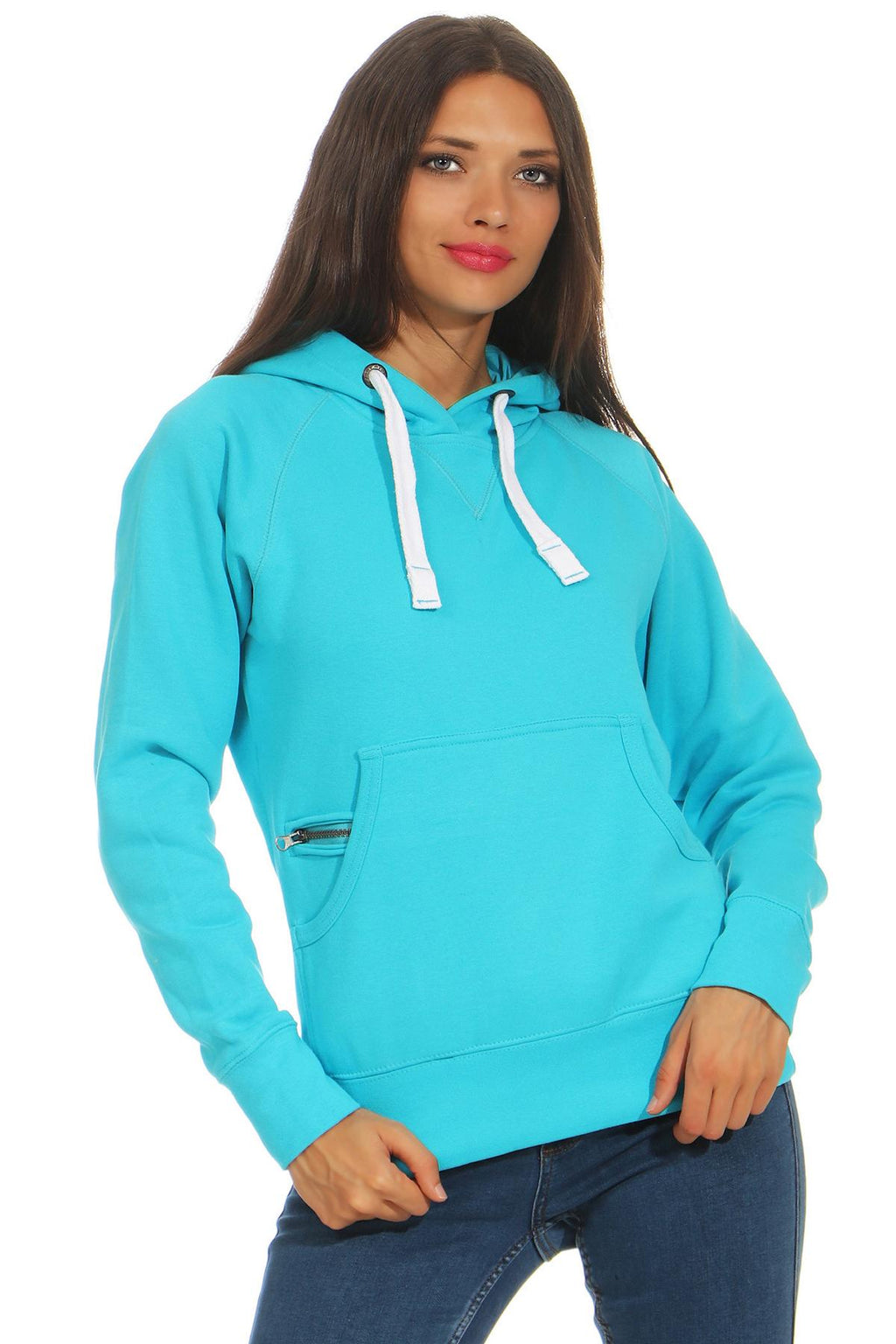 Damen Pulli mit Reißverschluss Brusttasche