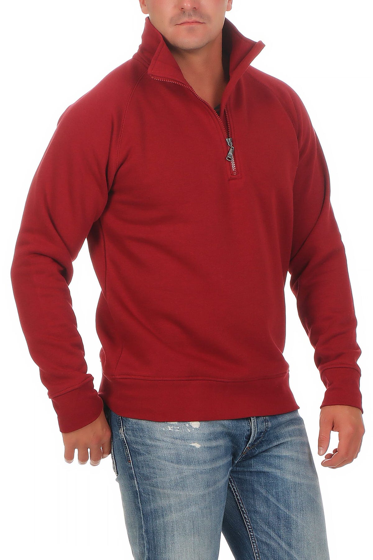 Herren Pullover mit viertel Reißverschluss robust Basic in Bordeaux