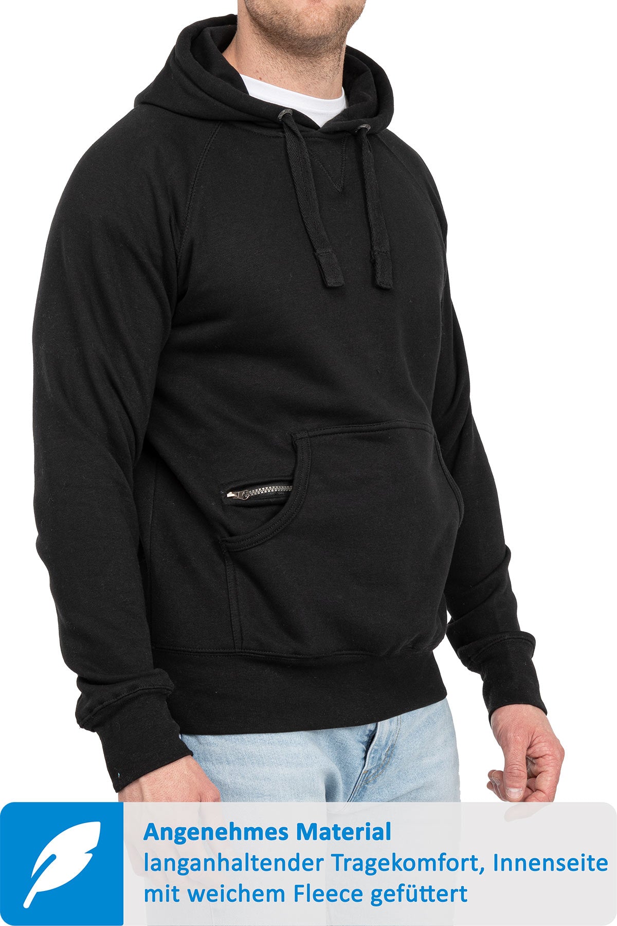 Hoodie für Männer mit Fronttasche in Schwarz