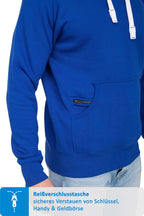 Herren Pullover mit Kapuze und Reißverschlussfach in Blau