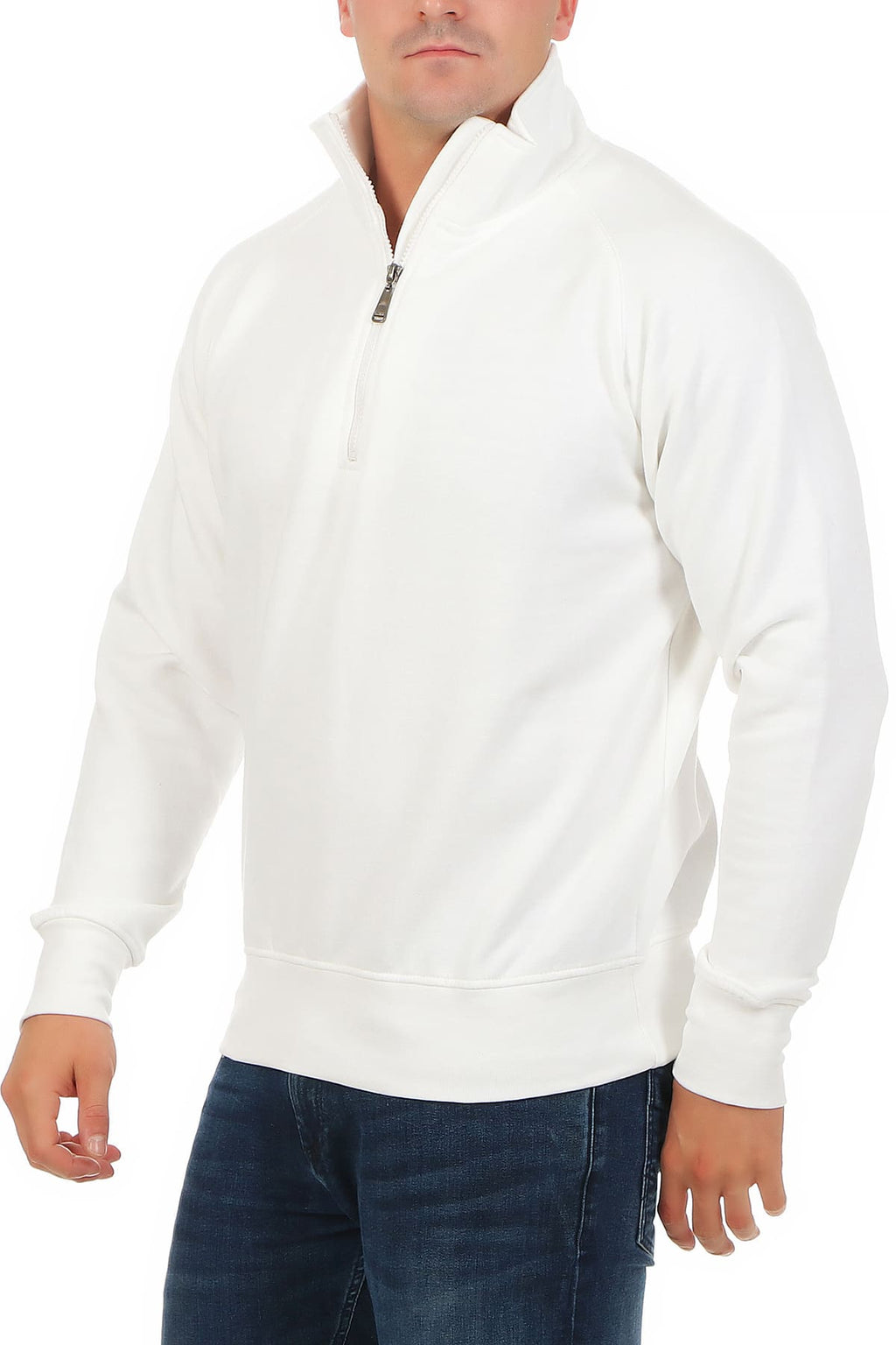 Herren Pullover mit viertel Reißverschluss robust Basic in Weiß