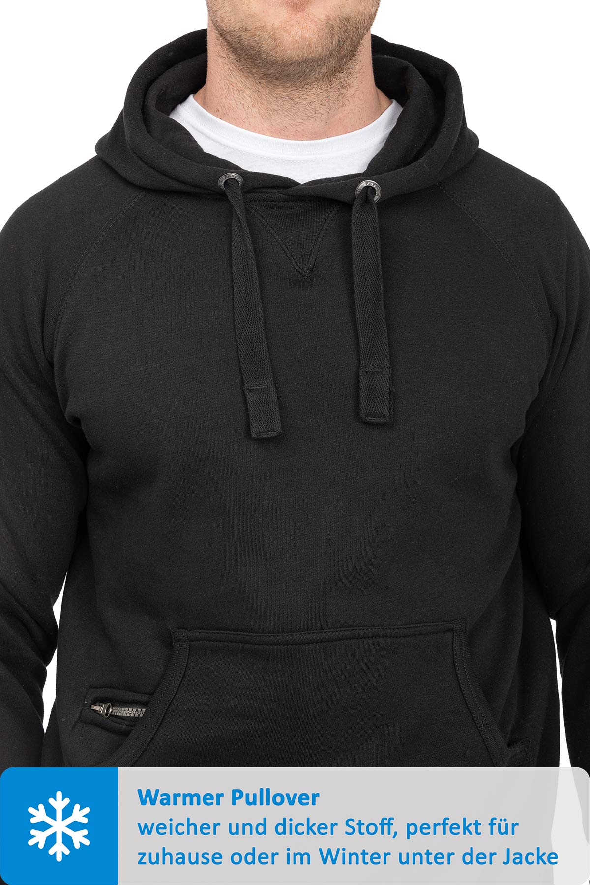 Kapuzensweatshirt mit breiten Bändeln in Schwarz