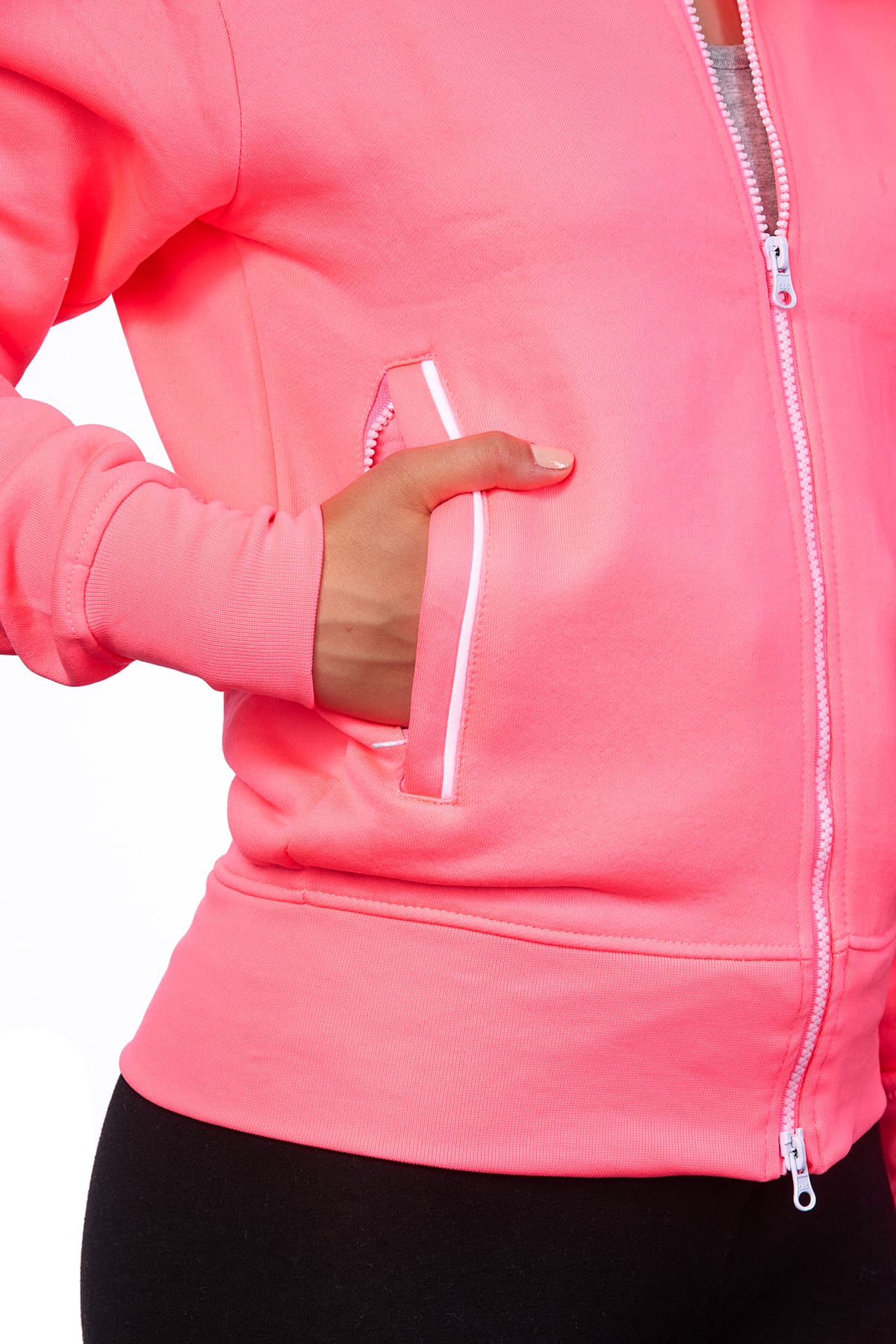 Damen Sweatjacke mit Seitentaschen in Neonpink