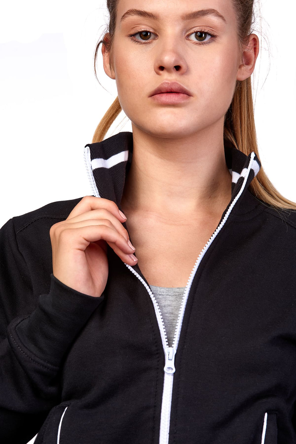 Sweatjacke für Frauen mit Kontrastnähten Schwarz