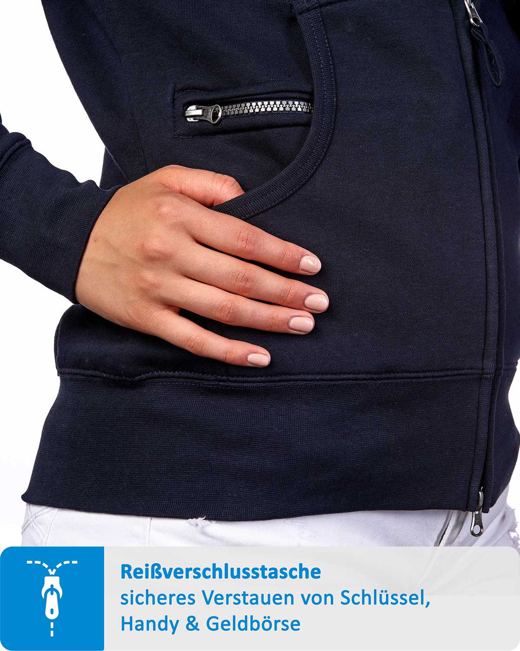 Seitentasche mit zusätzlichem Reißverschlussfach für Handy in Dunkelblau