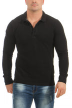 Herren langarm Poloshirt in großen Größen in Schwarz