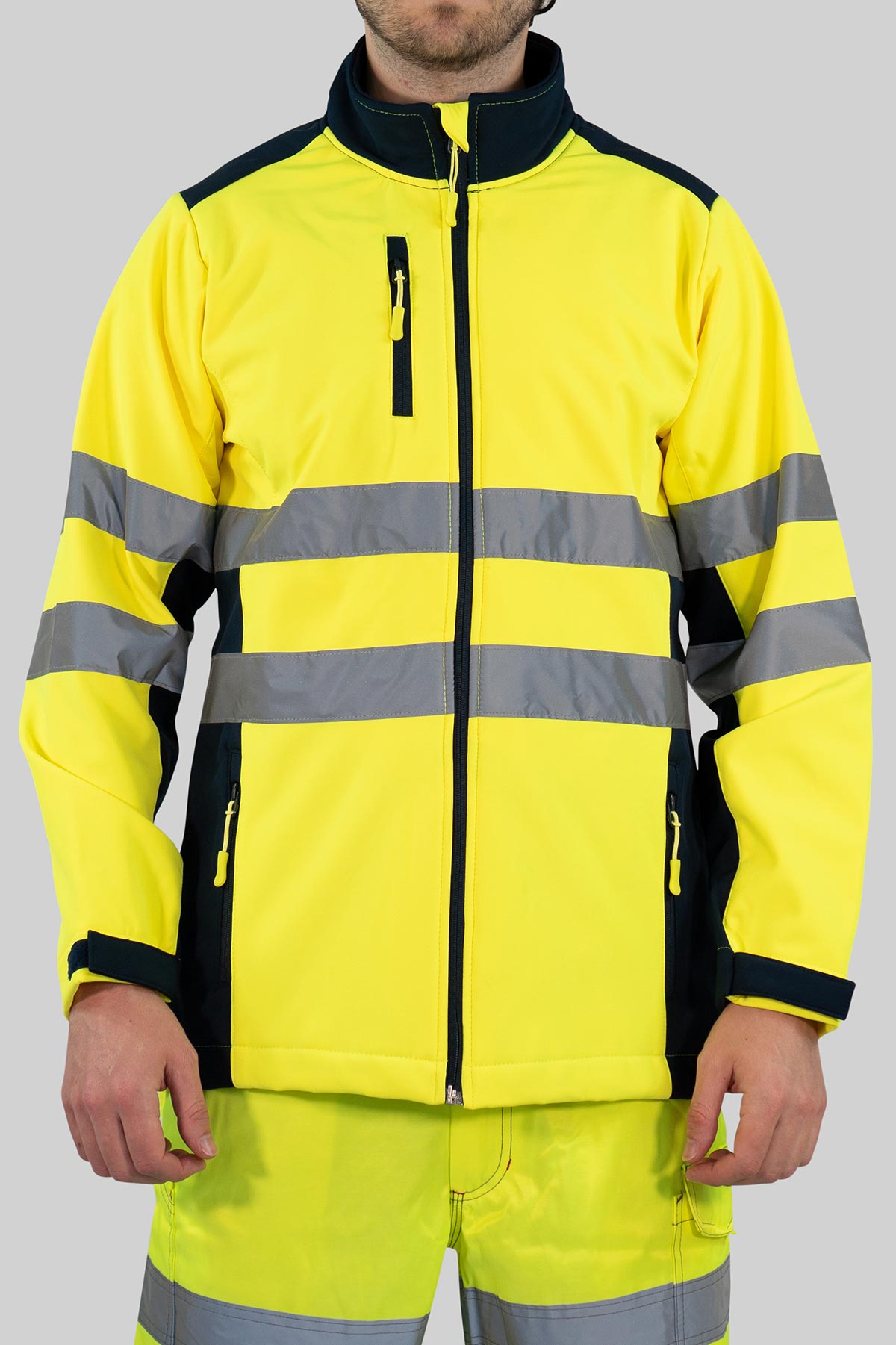 Herren Warnschutz Softshelljacke Wind- und Wasserabweisend EN ISO 20471 Klasse 2 Antares