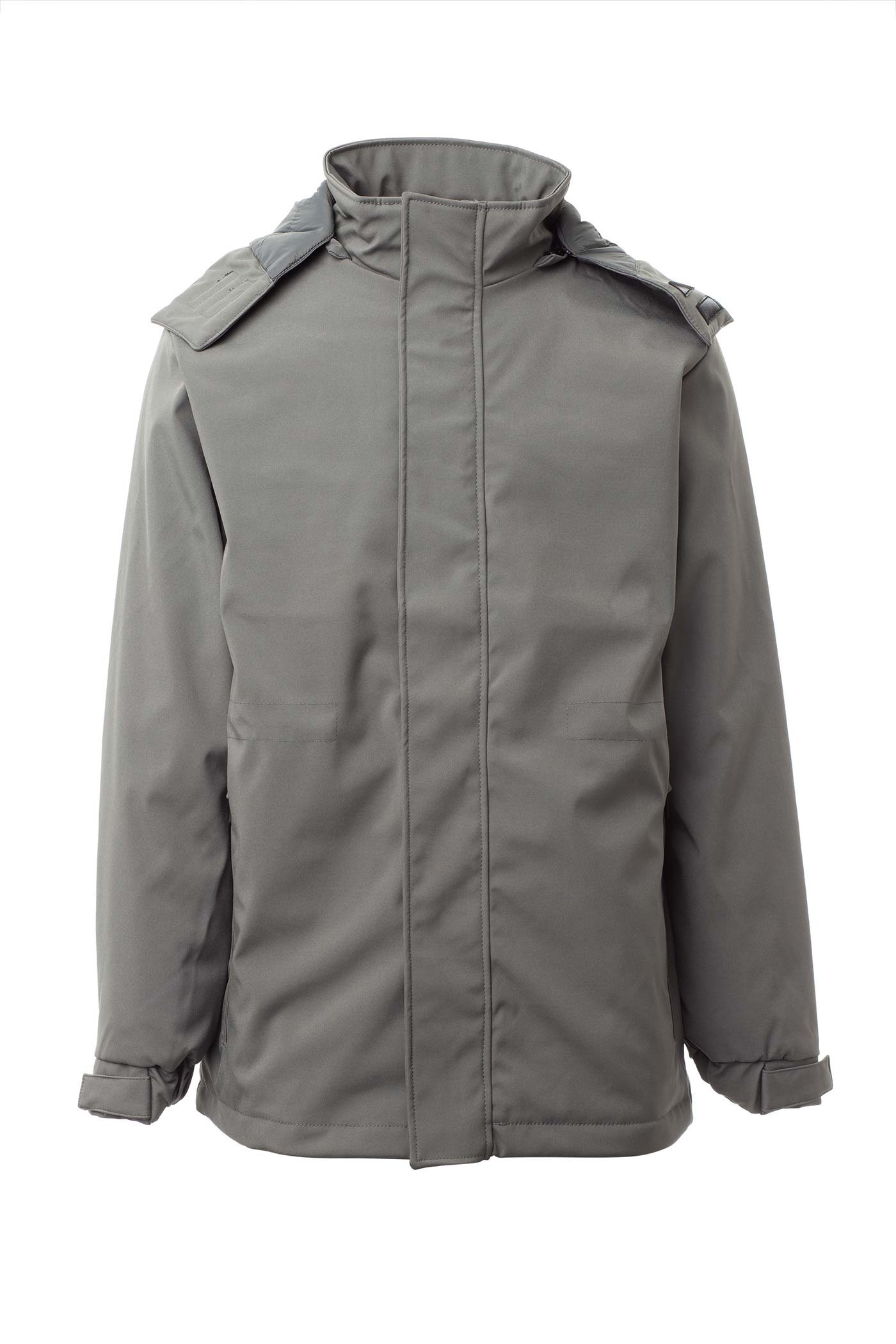 Herren Winterjacke mit Kapuze, Reißverschluss und Klettverschluss in Grau