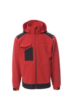 Herren Arbeitsjack Softshell mit vielen Taschen und Kapuze in Rot